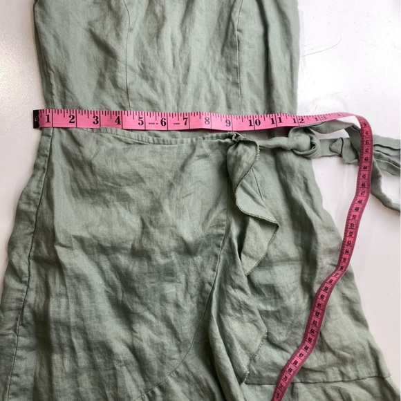 Seek The Label LightGreen 100% Linen One Shoulder Ruffle Tie Front Mini Dress XS - Picture 6 of 16